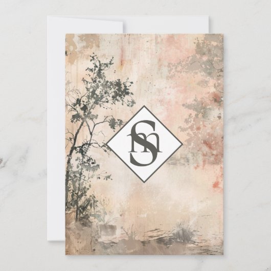 * AR26 Forest Mute Monogram QR UAWG Wedding Einladung (Vorderseite)