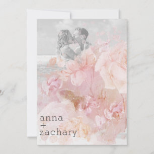 *~* AR26 Pfirsich Rose QR Vintage RSVP PHOTO Hochz Einladung