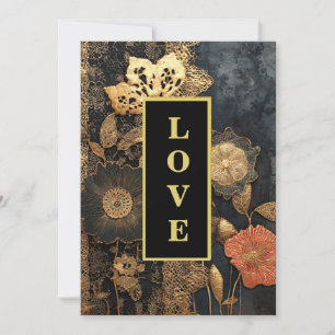 *~AR26 QR Goldene Stickerei LOVE RSVP Vintage Ho Einladung