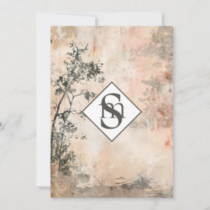 * AR26 Wald Gedämpftes Monogramm QR RSVP Hochzeit Einladung