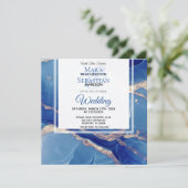 *~* AR66 Pulver BLue Gold Agate UAWG QR Hochzeit Einladung (Stehend Vorderseite)