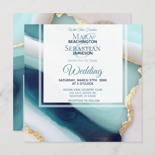 ~ AR66 QR UAWG Agate Marble Gold Wedding Einladung (Vorne/Hinten)