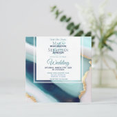 ~ AR66 QR UAWG Agate Marble Gold Wedding Einladung (Stehend Vorderseite)