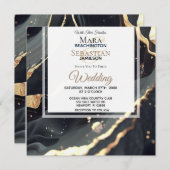 *~* AR66 UAWG Black Gold Agate QR Hochzeit Einladung (Vorne/Hinten)