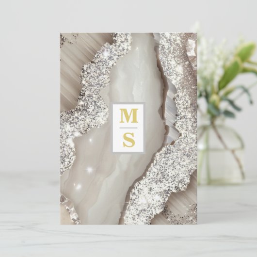 *~ AR66 UAWG IVORY Silver QR Initials Wedding Einladung (Stehend Vorderseite)