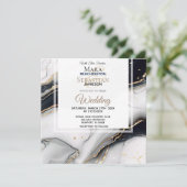 *~* AR66 White Black Gold Agate UAWG QR Hochzeit Einladung (Stehend Vorderseite)