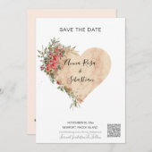 *~* AR6 QR WEDD Rose Save the Date Herz Einladung (Vorne/Hinten)