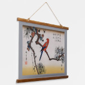 Ara auf Kiefernzweig, Hiroshige Wandteppich Mit Holzrahmen (Gewinkelt)