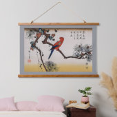 Ara auf Kiefernzweig, Hiroshige Wandteppich Mit Holzrahmen (Schlafzimmer)