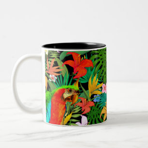 Ara, mehrfarbige Blumen & Palmwedel  Zweifarbige Tasse