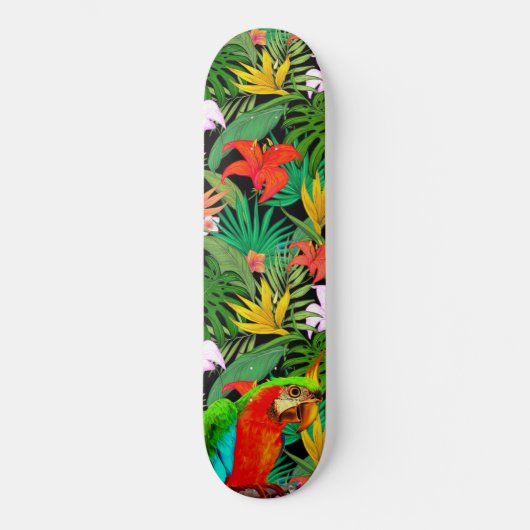 Ara & mehrfarbige Blumen Skateboard (Vorderseite)