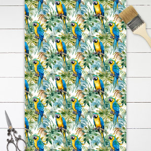 Ara-Muster Blau und Gold Papagei Dekoupage Seidenpapier