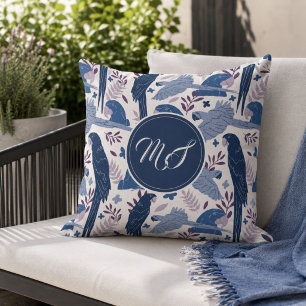Ara Papagei Blau Tropical Muster Monogramm Kissen