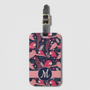 Ara Papagei Rot Tropical Leave Muster Monogramm Gepäckanhänger