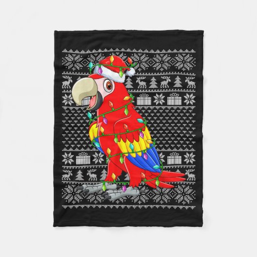 Ara Papagei Weihnachtslichter Hässlicher Pullover Fleecedecke (Vorderseite)