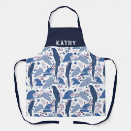 Ara Parrot Blau Pink tropisches Leaf Muster Name Schürze