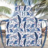Ara Parrot Blaues tropisches Leaf Muster Monogram Schürze