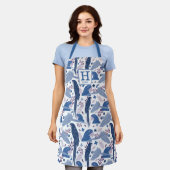 Ara Parrot Blaues tropisches Leaf Muster Monogram Schürze (Getragen)