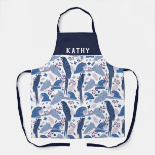 Ara Parrot Blue Pink Tropical Leaf Muster Name Schürze