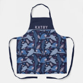 Ara Parrot Blue Tropical Leaf Muster Name Schürze (Vorderseite)