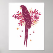 Ara Parrot Burgundy Red Tropical Leaves Drawing Poster (Vorne)