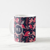 Ara Parrot Rosa tropisches Leaf Muster Monogramm Kaffeetasse (Vorderseite Links)