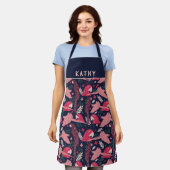 Ara Parrot Rosa tropisches Leaf Muster Name Schürze (Getragen)