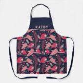 Ara Parrot Rosa tropisches Leaf Muster Name Schürze (Vorderseite)