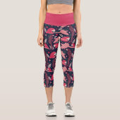 Ara Parrot Rosa Zeichnend tropisches Verlassen Mus Capri Leggings (Vorderseite)