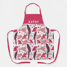 Ara Parrot Tropical Leaf Muster Name Schürze