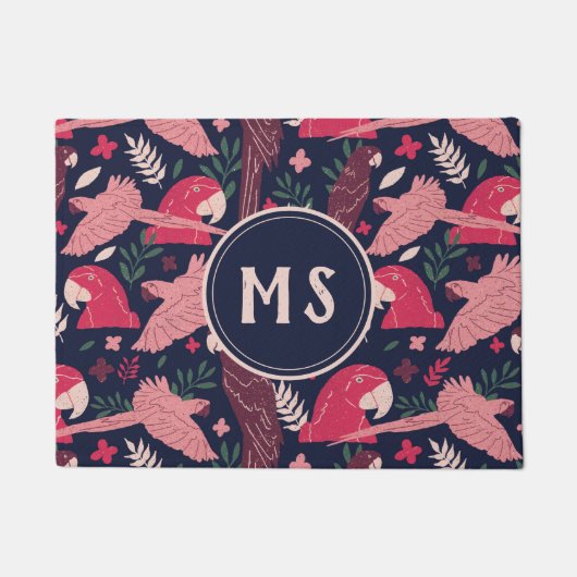 Ara Parrot Tropical Pattern Monogram Fußmatte (Vorderseite)