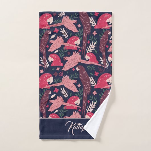 Ara Parrot Tropical Pattern Zeichn Monogram Name Badhandtuch Set (Handtuch)