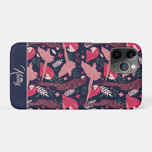 Ara Parrot Tropical Pattern Zeichn Monogram Name Case-Mate iPhone Hülle (Rückseite (Horizontal))