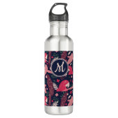 Ara Parrot Tropical Verlass Pattern Monogram Edelstahlflasche (Vorderseite)