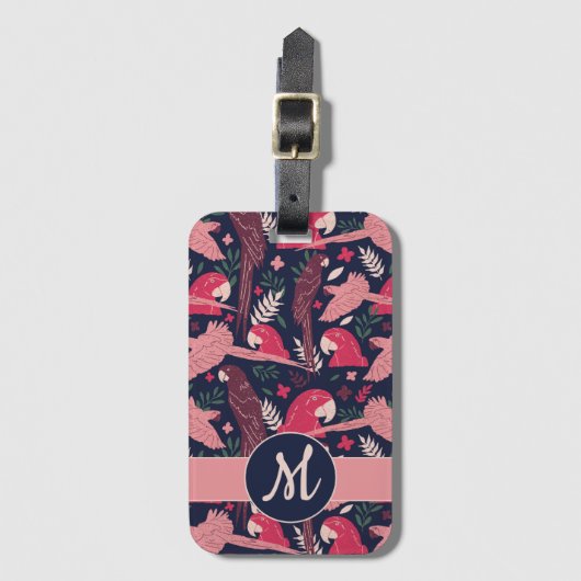 Ara Parrot Tropical Verlass Pattern Monogram Gepäckanhänger (Vorderseite Vertikal)