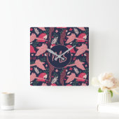 Ara Parrot Tropical Verlass Pattern Monogram Quadratische Wanduhr (Zuhause)