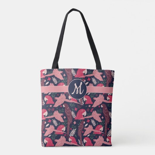 Ara Parrot Tropical Verlass Pattern Monogram Tasche (Rückseite)