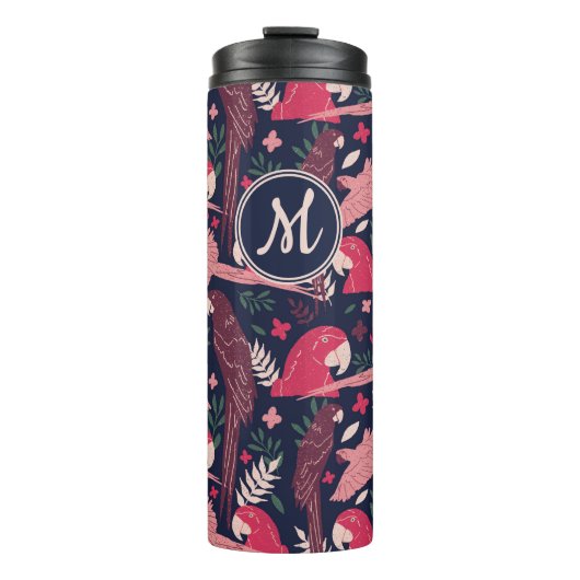 Ara Parrot Tropical Verlass Pattern Monogram Thermosbecher (Vorderseite)