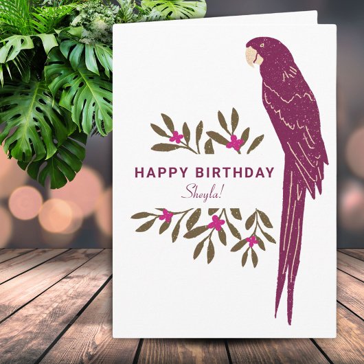 Ara Parrot Tropische Blätter Zeichnend Geburtstag Karte