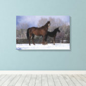 Arab Mare & Foal in Snow Leinwanddruck (Insitu (Holzboden))