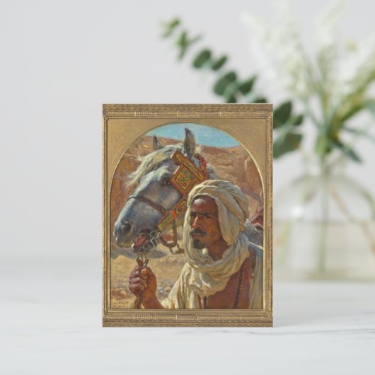 Araber und sein Pferd von Dinet Postkarte (Stehend Vorderseite)