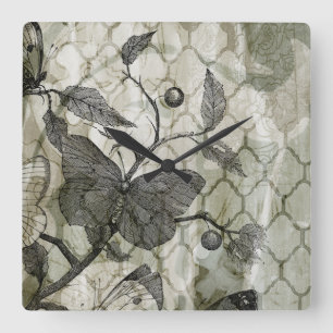 Arabeske-Schmetterlinge I Quadratische Wanduhr