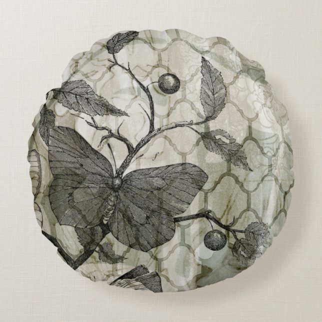Arabeske-Schmetterlinge I Rundes Kissen (Vorderseite)