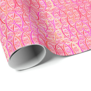 Arabeskedamast - Schatten des korallenroten Rosas Geschenkpapier