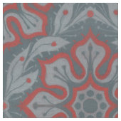 Arabesken, grau, rot, "Blume und Lorbeeren" Stoff (Nahaufnahme)