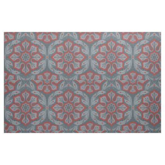 Arabesken, grau, rot, "Blume und Lorbeeren" Stoff (Fat Quarter (45,7 x 55,9 cm))