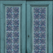 Arabesque Aquamarin Blau in weißem Tile Decoupage Seidenpapier