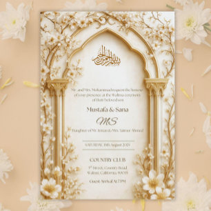 Arabesque Beige/Gold Bogen Islamisches Digital Flo Einladung