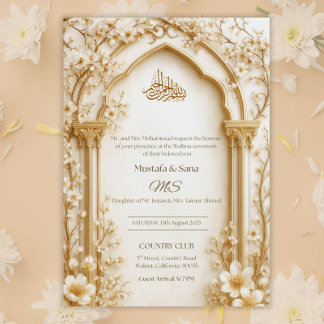Arabesque Beige/Gold Bogen Islamisches Digital Flo Einladung