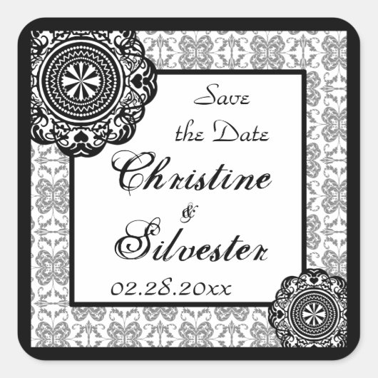 Arabesque Black Lace, Save the Date Aufkleber (Vorderseite)